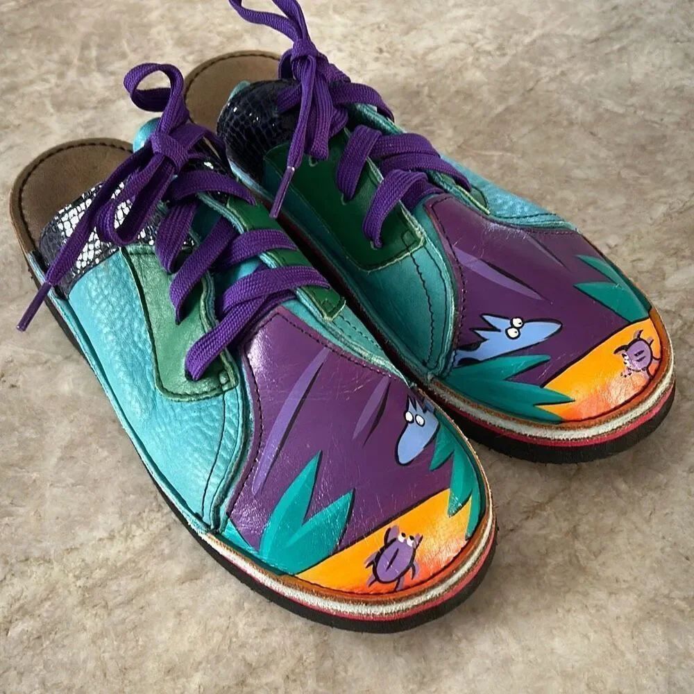 SOLE TECH Hand Painted Leather Mules Size 8